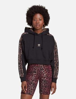 Sudadera Crop adidas Leopard Logo Negro Mujer