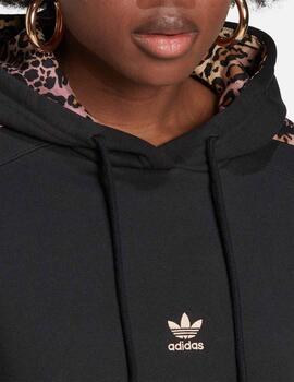 Sudadera Crop adidas Leopard Logo Negro Mujer