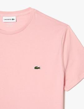 Camiseta Lacoste Básica Algodón Rosa Liso