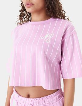Camiseta New Era Pinstripe Crop Rosa