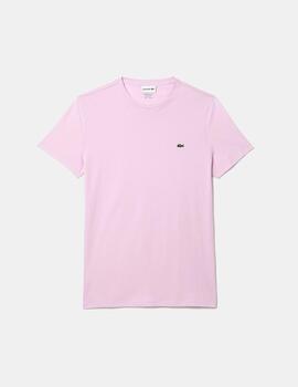Camiseta Lacoste Para Hombre Rosa Liso Algodón