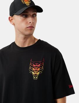 Camiseta New Era Nba Stacked Oversized Chicago Bulls Negro