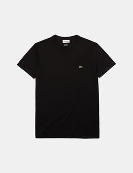 Camiseta Lacoste Negro Liso de Algodón Para Hombre